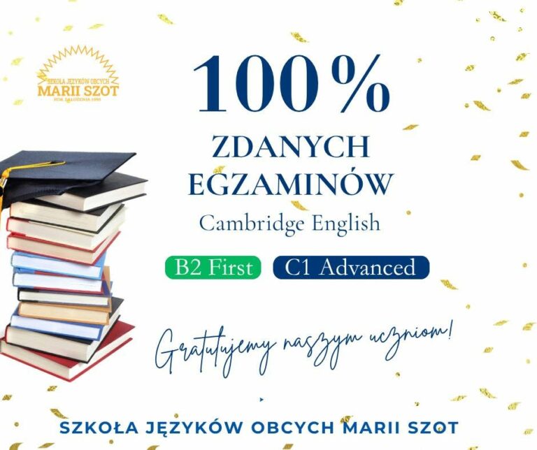 100% zdanych egzaminów Cambridge English B2 First i C1 Advanced